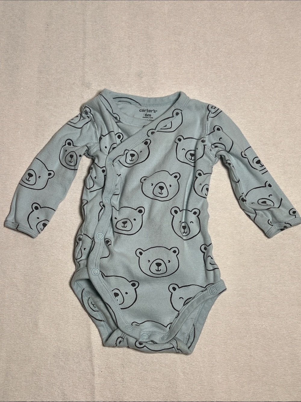 Carter's Light Blue Bear Print Long-Sleeve Baby One-Piece